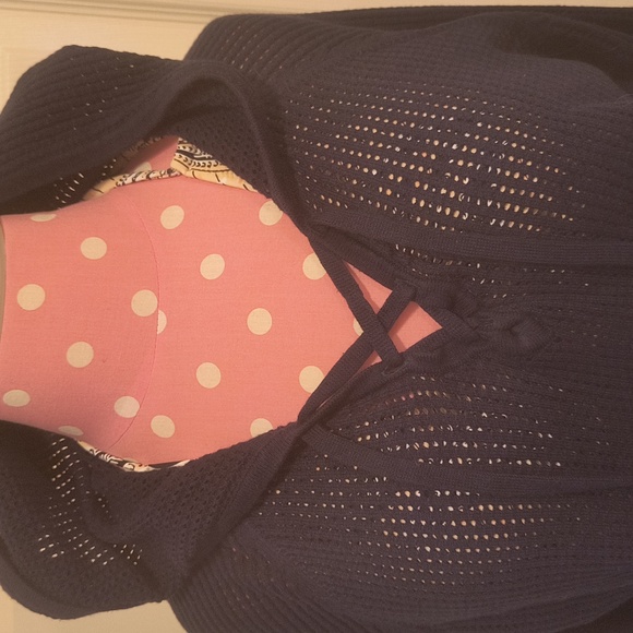 Michael Stars M Navy Mesh Hooded Lightweight Sweatshirt  Cotton/Silk Blend - Picture 4 of 7